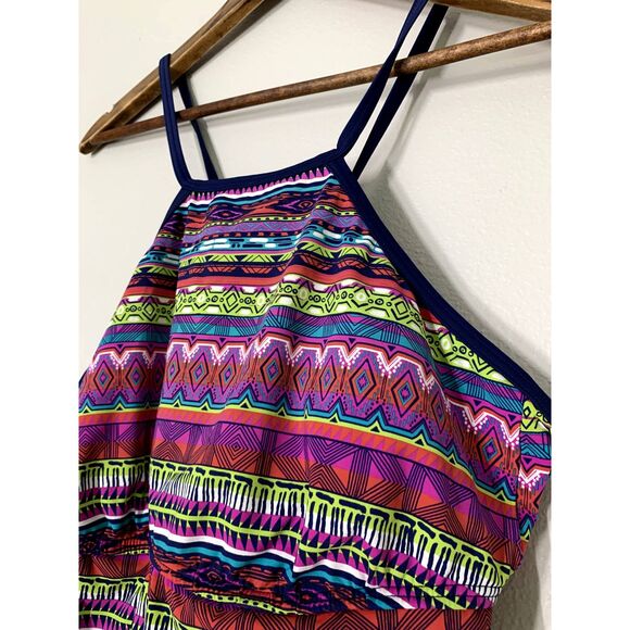 Title Nine Pink Geometric Tankini Set Womens Sz L/XL Full Coverage Swimsuit - Picture 3 of 13